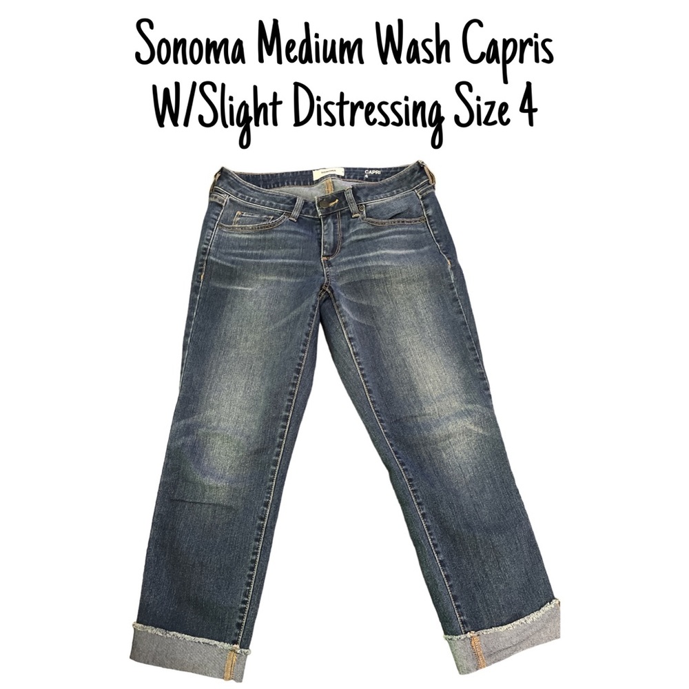 EUC Sonoma Medium Wash Capris W/Slight Distressing Size 4